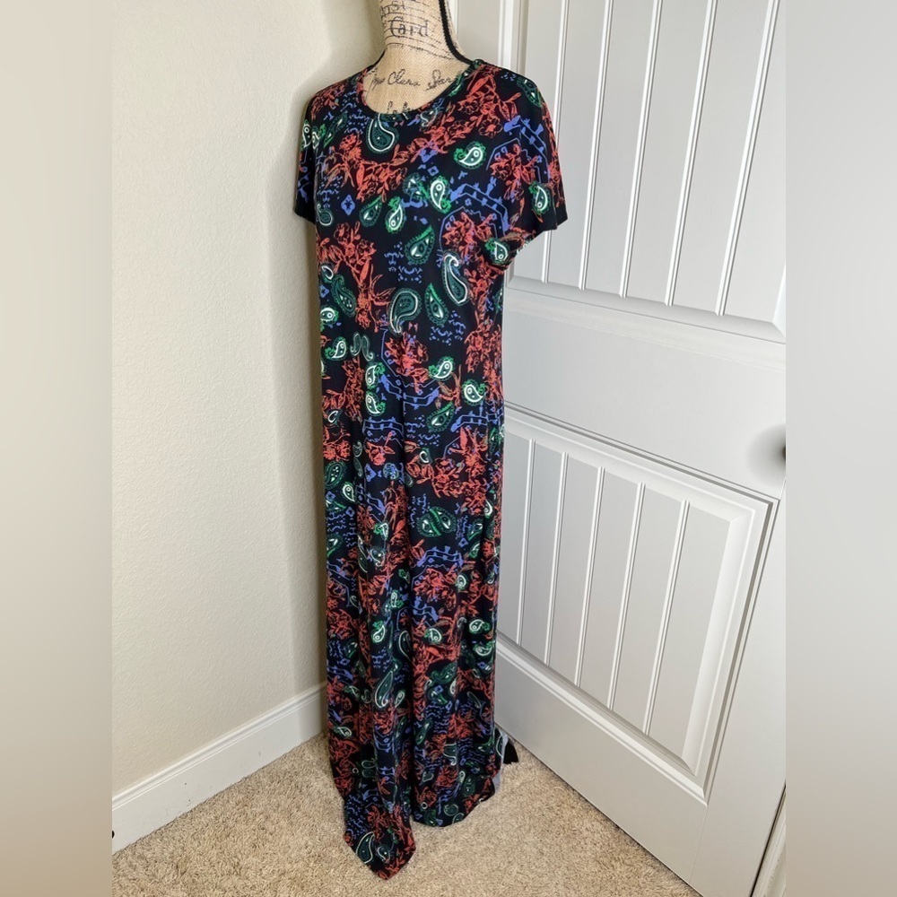 LuLaRoe Discontinued Black with Multicolor Floral Print Ana Dress Size Large